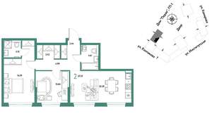 2-к квартира, вторичка, 67м2, 19/25 этаж