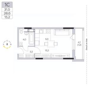 Студия квартира, строящийся дом, 29м2, 6/9 этаж