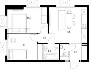 2-к квартира, вторичка, 50м2, 4/24 этаж