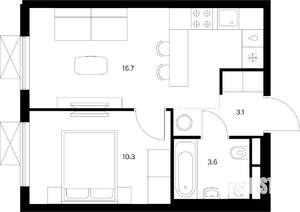 1-к квартира, вторичка, 34м2, 16/24 этаж