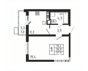 1-к квартира, вторичка, 38м2, 8/9 этаж