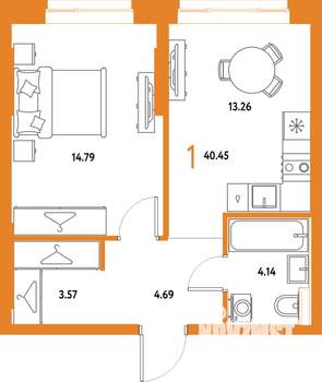 1-к квартира, строящийся дом, 40м2, 3/25 этаж