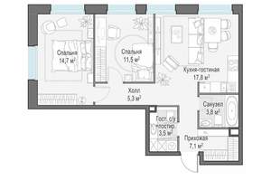 2-к квартира, строящийся дом, 64м2, 14/23 этаж