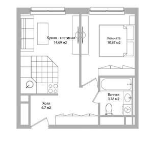 2-к квартира, вторичка, 36м2, 8/16 этаж