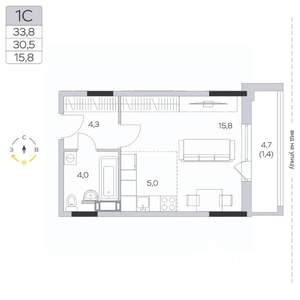 Студия квартира, строящийся дом, 31м2, 6/9 этаж