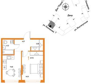 1-к квартира, вторичка, 38м2, 11/6 этаж