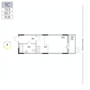 Студия квартира, вторичка, 32м2, 3/9 этаж