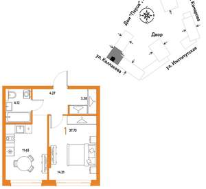 1-к квартира, вторичка, 38м2, 5/6 этаж