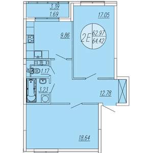 2-к квартира, строящийся дом, 65м2, 3/4 этаж