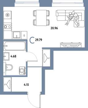 Студия квартира, строящийся дом, 30м2, 13/25 этаж