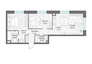 2-к квартира, строящийся дом, 66м2, 12/23 этаж