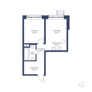 2-к квартира, строящийся дом, 40м2, 1/24 этаж