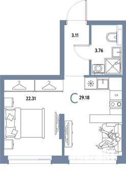 Студия квартира, строящийся дом, 29м2, 14/25 этаж