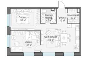 2-к квартира, строящийся дом, 62м2, 11/23 этаж