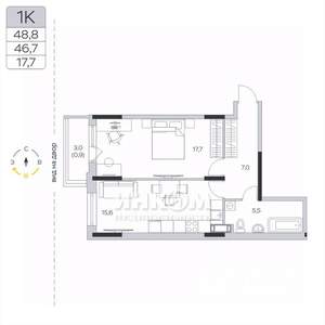1-к квартира, вторичка, 47м2, 8/9 этаж