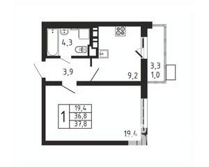 1-к квартира, вторичка, 38м2, 5/9 этаж