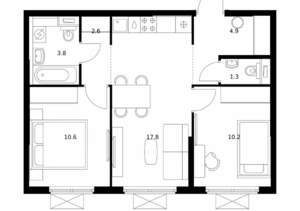 2-к квартира, вторичка, 51м2, 7/24 этаж