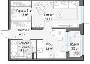 1-к квартира, строящийся дом, 37м2, 4/18 этаж