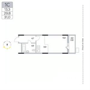 Студия квартира, вторичка, 31м2, 5/9 этаж