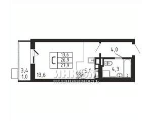 Студия квартира, вторичка, 28м2, 9/9 этаж