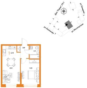 1-к квартира, вторичка, 43м2, 6/25 этаж