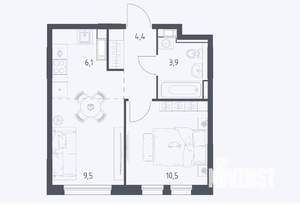 1-к квартира, сданный дом, 34м2, 3/10 этаж