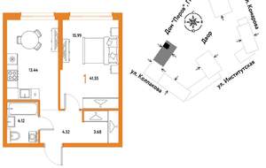 1-к квартира, вторичка, 42м2, 12/6 этаж