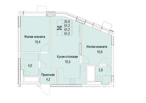 2-к квартира, строящийся дом, 51м2, 17/23 этаж