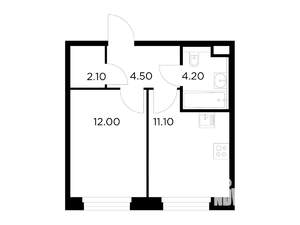 1-к квартира, строящийся дом, 34м2, 12/20 этаж