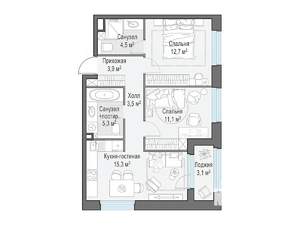 2-к квартира, строящийся дом, 59м2, 11/20 этаж