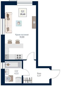 Студия квартира, вторичка, 29м2, 6/21 этаж
