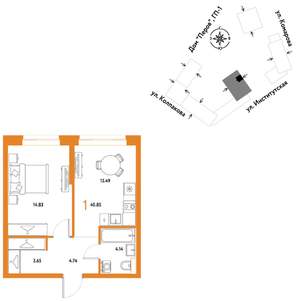 1-к квартира, вторичка, 41м2, 15/25 этаж