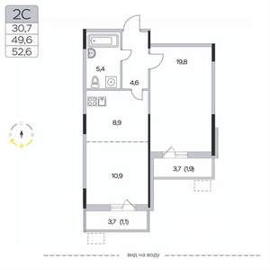 2-к квартира, вторичка, 53м2, 8/9 этаж