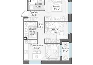 2-к квартира, строящийся дом, 59м2, 10/23 этаж