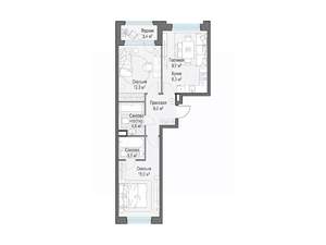 2-к квартира, строящийся дом, 58м2, 17/23 этаж