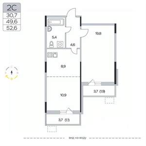 2-к квартира, вторичка, 53м2, 7/9 этаж