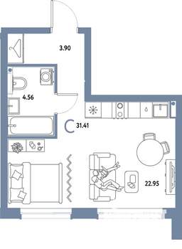 Студия квартира, строящийся дом, 31м2, 12/25 этаж