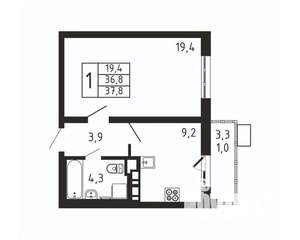 1-к квартира, вторичка, 38м2, 4/9 этаж