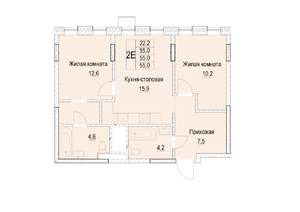 2-к квартира, строящийся дом, 55м2, 3/23 этаж