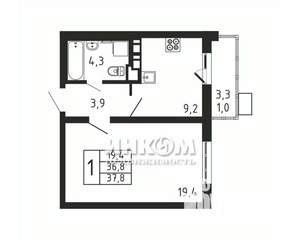 1-к квартира, вторичка, 38м2, 8/9 этаж