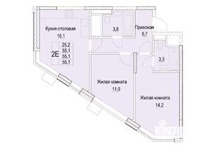2-к квартира, строящийся дом, 55м2, 20/23 этаж