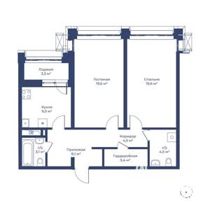 2-к квартира, строящийся дом, 74м2, 2/24 этаж