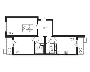 2-к квартира, строящийся дом, 66м2, 4/9 этаж