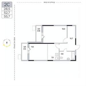 2-к квартира, вторичка, 56м2, 3/9 этаж