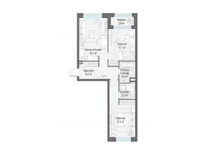 2-к квартира, строящийся дом, 64м2, 23/23 этаж