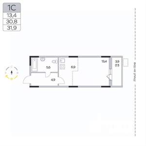 Студия квартира, вторичка, 32м2, 4/9 этаж
