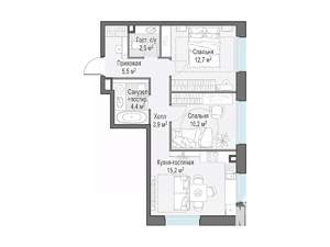 2-к квартира, строящийся дом, 54м2, 18/23 этаж