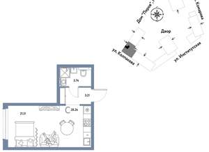 Студия квартира, вторичка, 28м2, 3/6 этаж