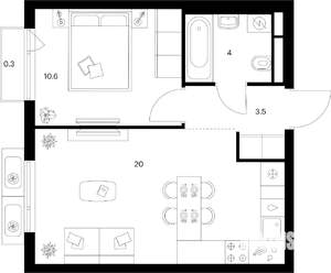 1-к квартира, вторичка, 38м2, 7/25 этаж