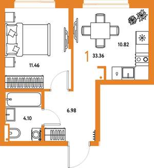 1-к квартира, строящийся дом, 33м2, 10/25 этаж